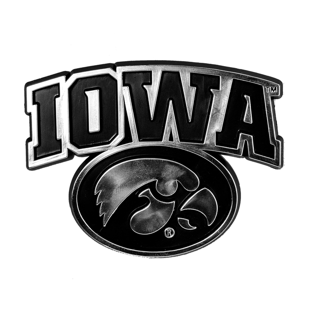 Emblema para automóvil de Iowa Hawkeyes, color plateado