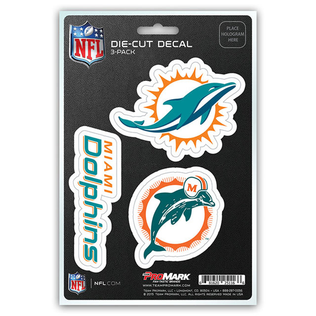 Paquete de 3 calcomanías troqueladas del equipo Miami Dolphins