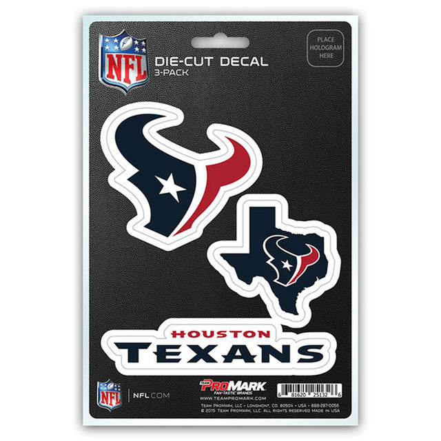 Paquete de 3 calcomanías troqueladas del equipo Houston Texans