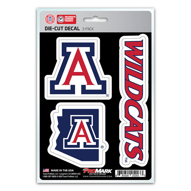 Paquete de 3 calcomanías troqueladas del equipo Arizona Wildcats