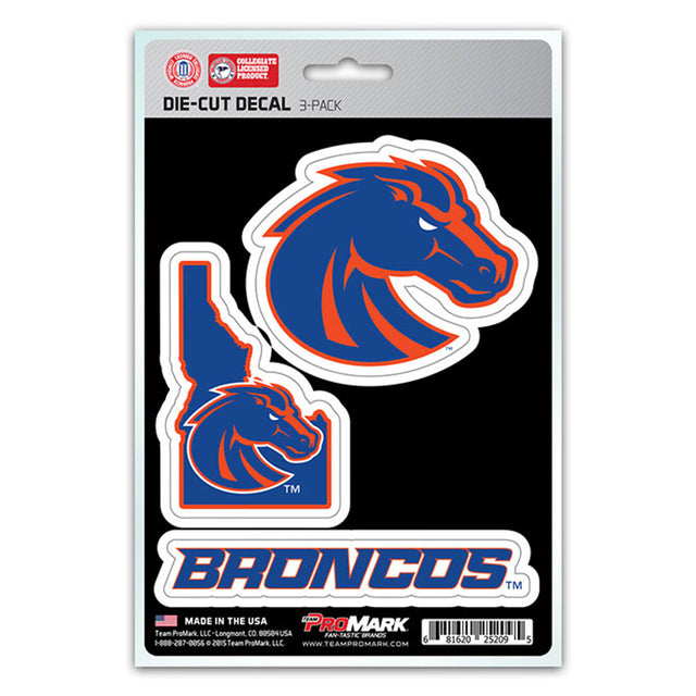 Paquete de 3 calcomanías troqueladas del equipo de los Boise State Broncos