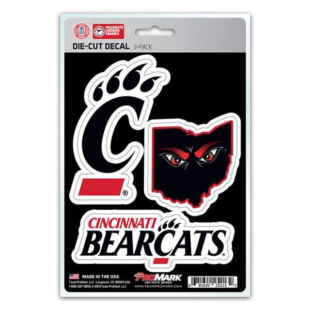 Paquete de 3 calcomanías troqueladas del equipo Cincinnati Bearcats