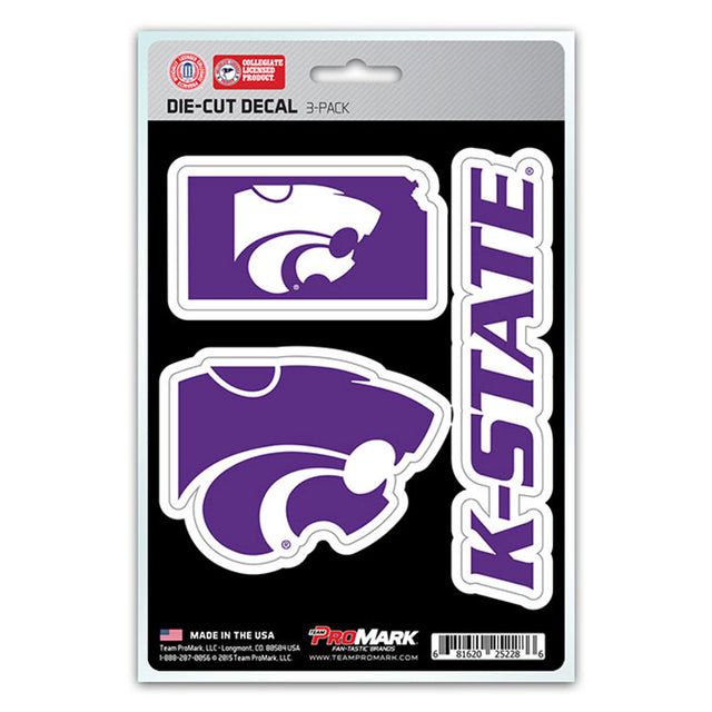 Paquete de 3 calcomanías troqueladas del equipo Kansas State Wildcats