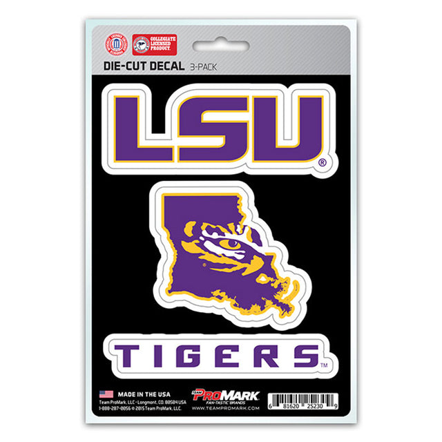 Paquete de 3 calcomanías troqueladas del equipo LSU Tigers