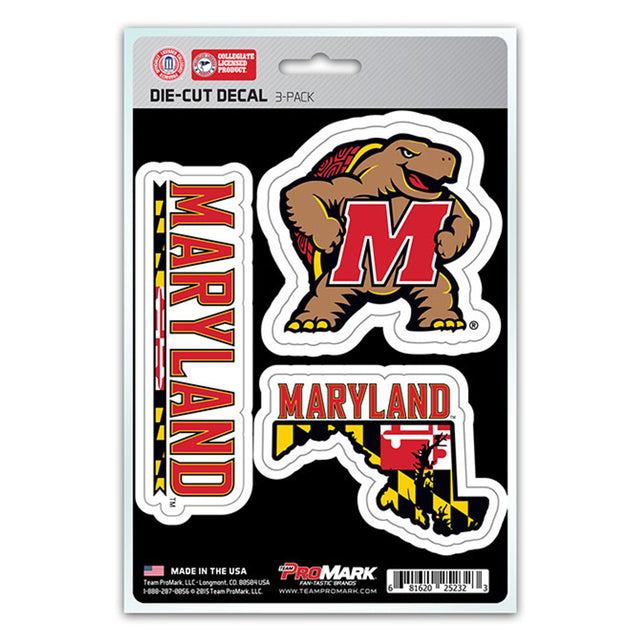 Paquete de 3 calcomanías troqueladas del equipo Maryland Terrapins