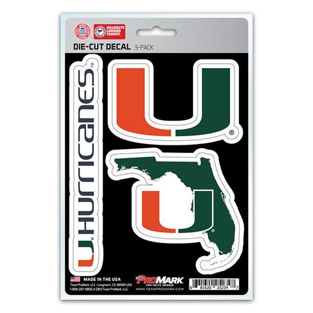 Paquete de 3 calcomanías troqueladas del equipo Miami Hurricanes