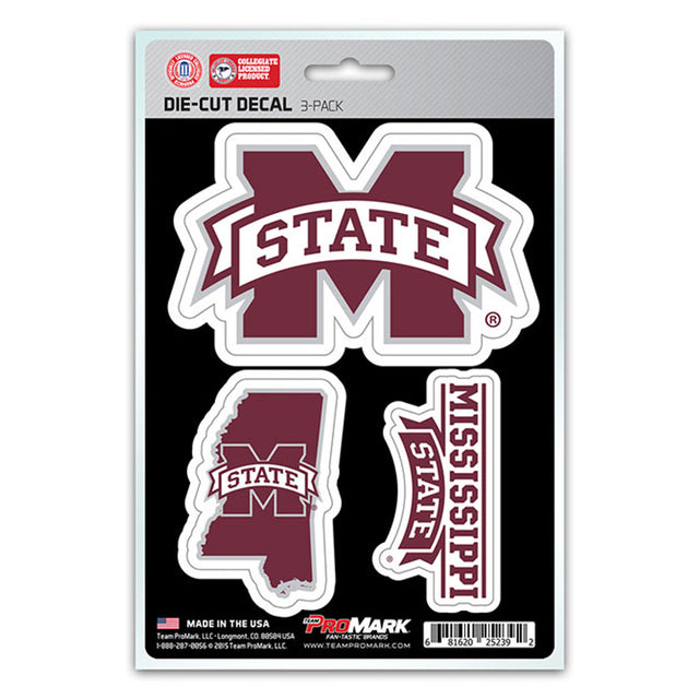 Paquete de 3 calcomanías troqueladas del equipo Mississippi State Bulldogs