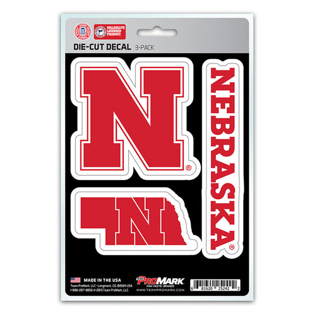 Paquete de 3 calcomanías troqueladas del equipo Nebraska Cornhuskers