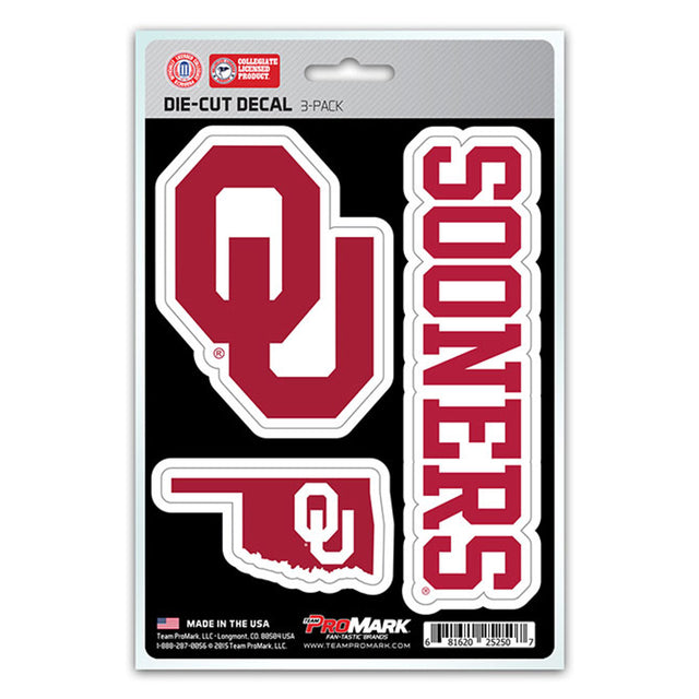 Paquete de 3 calcomanías troqueladas del equipo Oklahoma Sooners