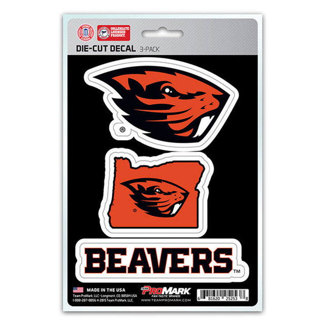 Paquete de 3 calcomanías troqueladas del equipo Oregon State Beavers