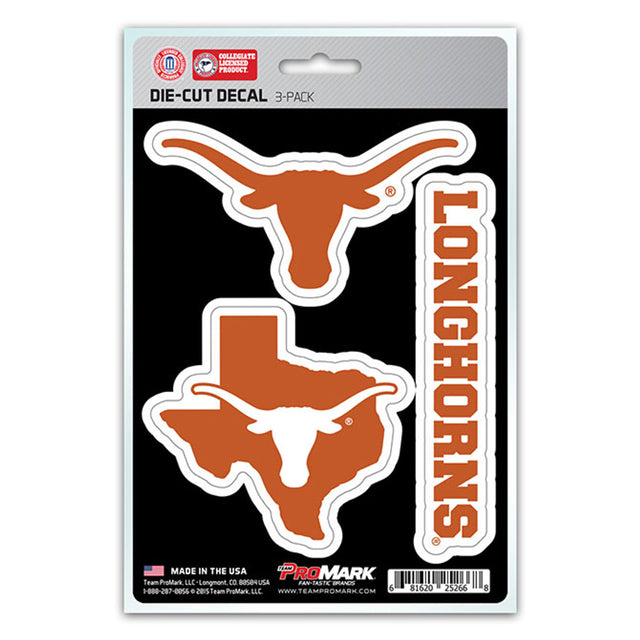 Paquete de 3 calcomanías troqueladas del equipo Texas Longhorns