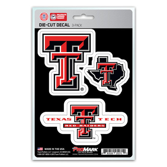 Paquete de 3 calcomanías troqueladas del equipo Texas Tech Red Raiders