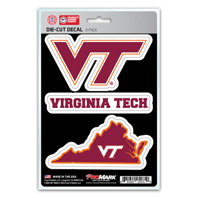 Paquete de 3 calcomanías troqueladas del equipo Virginia Tech Hokies