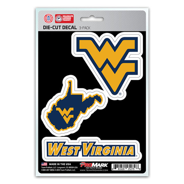 Paquete de 3 calcomanías troqueladas del equipo West Virginia Mountaineers