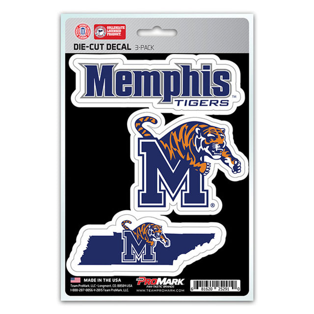 Paquete de 3 calcomanías troqueladas del equipo Memphis Tigers