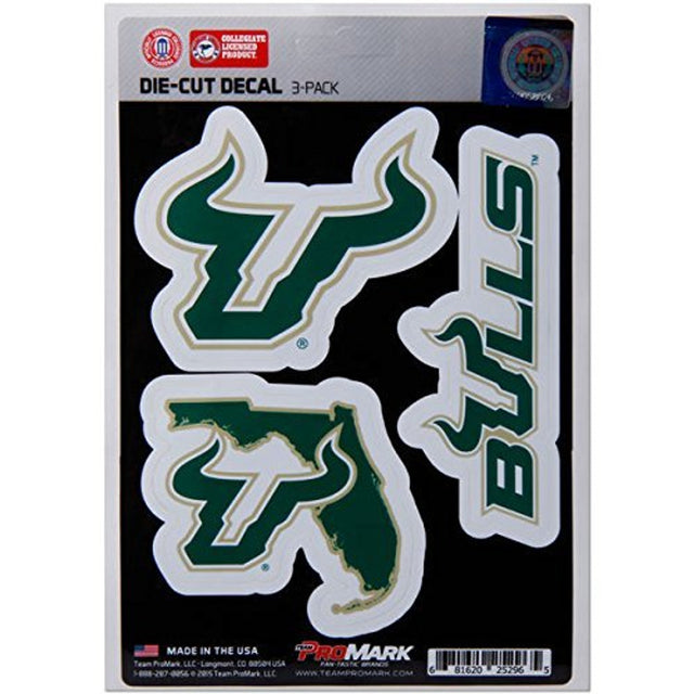 Paquete de 3 calcomanías troqueladas del equipo South Florida Bulls