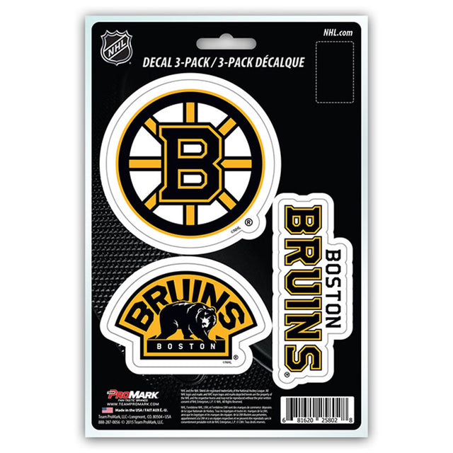 Paquete de 3 calcomanías troqueladas del equipo Boston Bruins