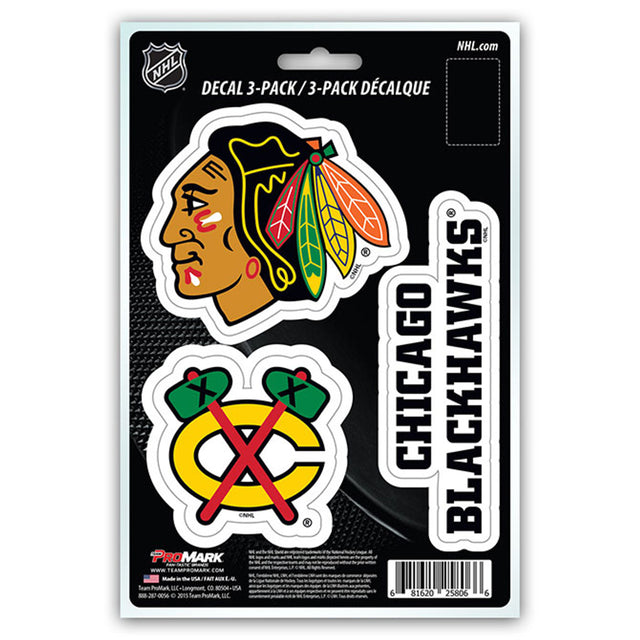 Paquete de 3 calcomanías troqueladas del equipo Chicago Blackhawks