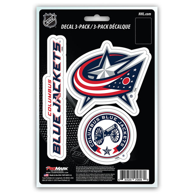 Paquete de 3 calcomanías troqueladas del equipo Columbus Blue Jackets