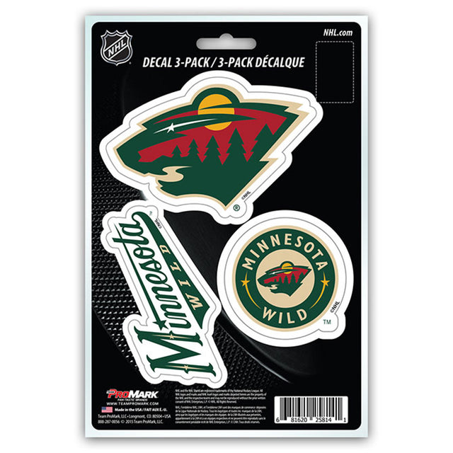 Paquete de 3 calcomanías troqueladas del equipo Minnesota Wild