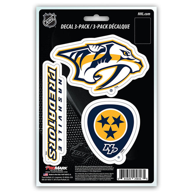 Paquete de 3 calcomanías troqueladas del equipo Nashville Predators