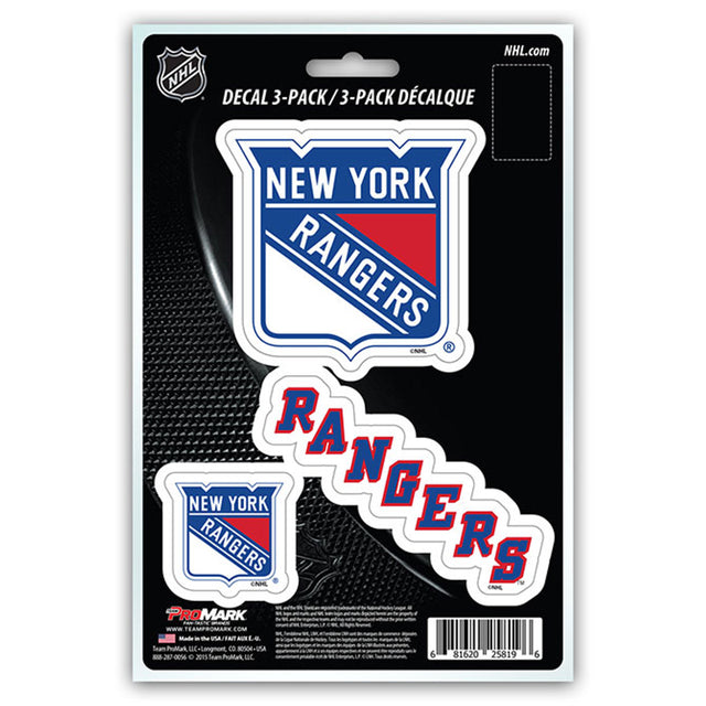 Paquete de 3 calcomanías troqueladas del equipo New York Rangers