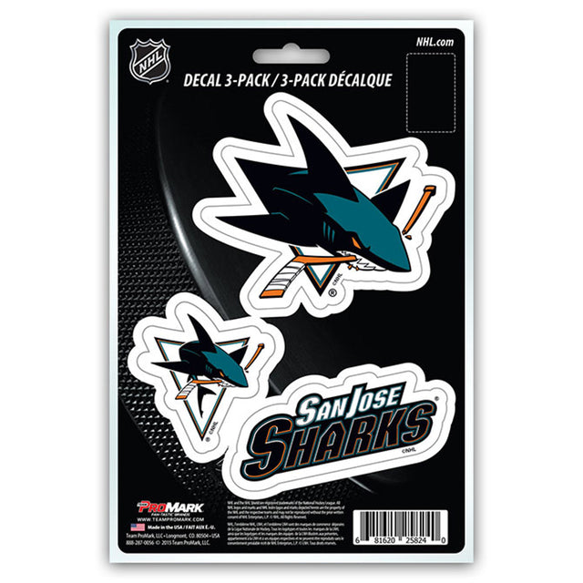 Paquete de 3 calcomanías troqueladas del equipo San Jose Sharks