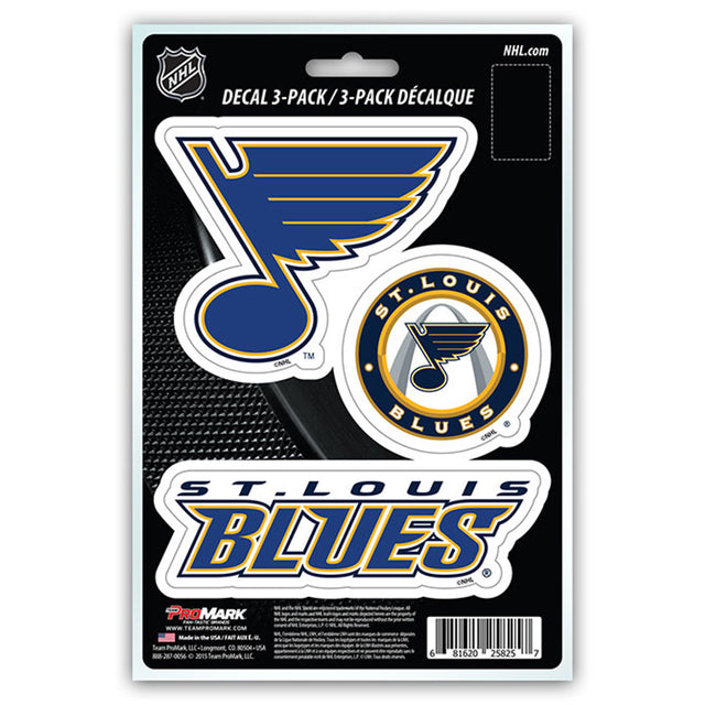 Paquete de 3 calcomanías troqueladas del equipo St. Louis Blues