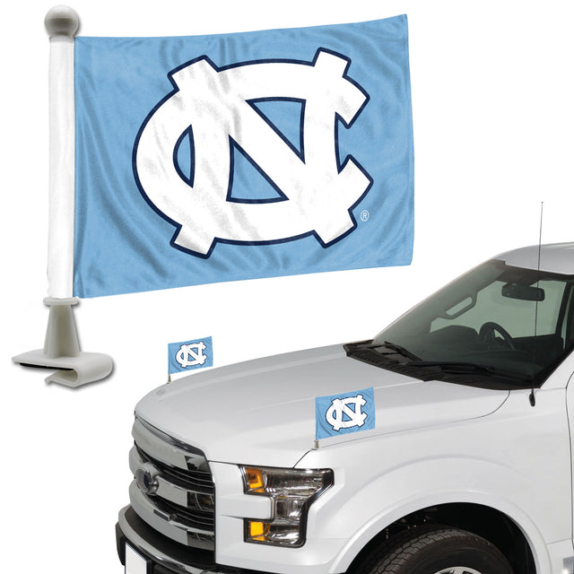 Conjunto de 2 banderas de los Tar Heels de Carolina del Norte, estilo embajador