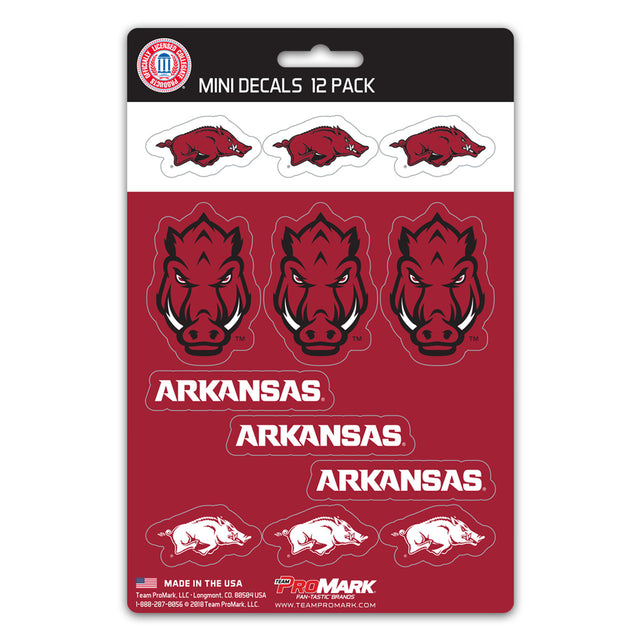 Juego de calcomanías de Arkansas Razorbacks, paquete de 12 unidades