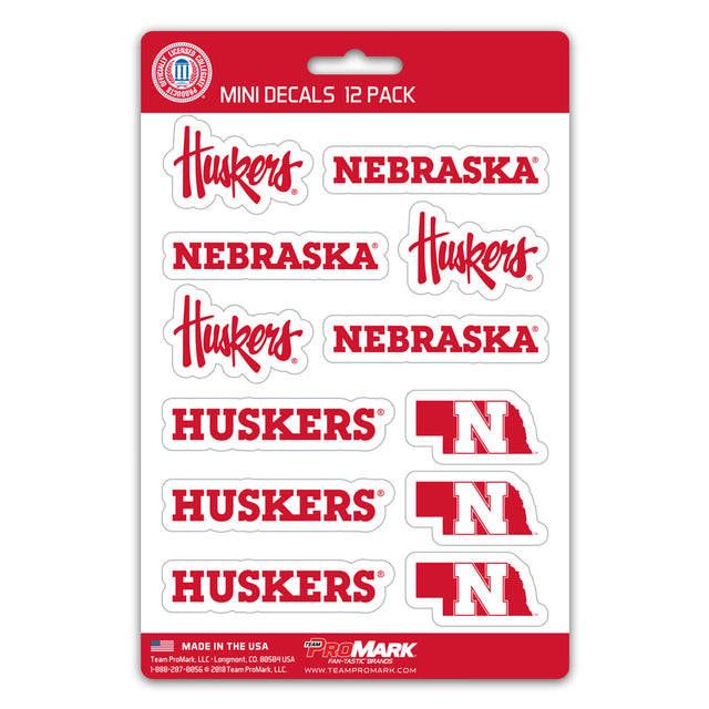 Juego de calcomanías de Nebraska Cornhuskers, paquete de 12 unidades