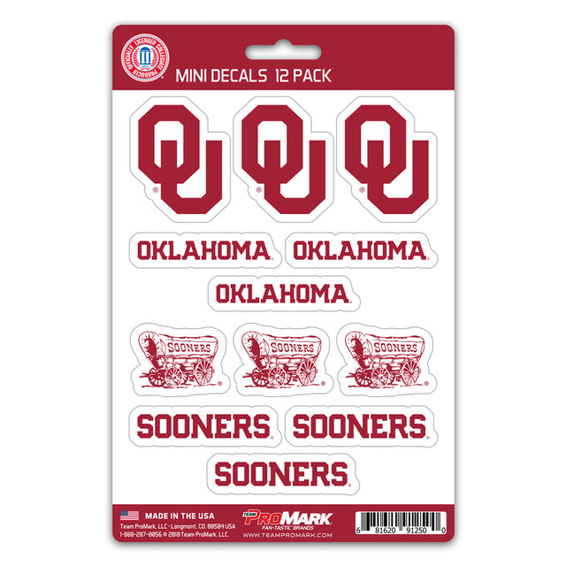 Juego de calcomanías de los Oklahoma Sooners, paquete de 12 unidades