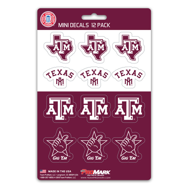 Juego de calcomanías de Texas A&amp;M Aggies, paquete de 12 unidades