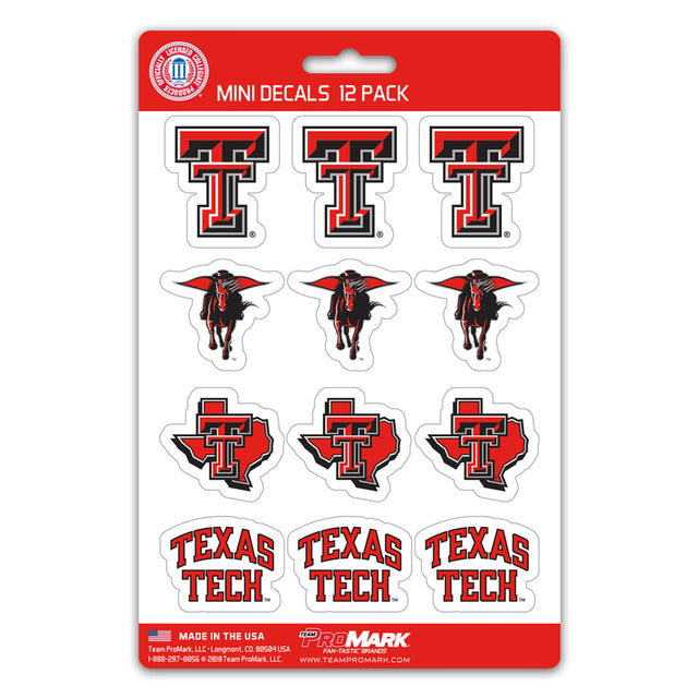 Juego de calcomanías de Texas Tech Red Raiders, paquete de 12 unidades