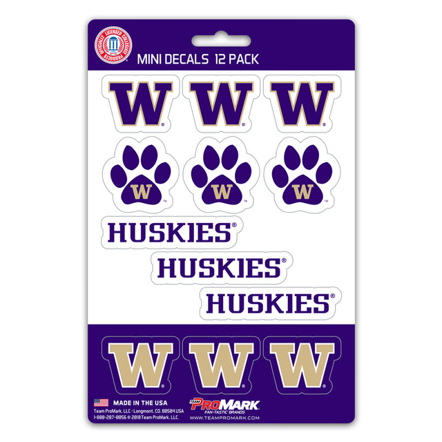 Juego de calcomanías de Washington Huskies, paquete de 12 unidades