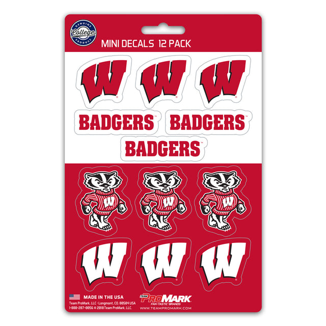 Juego de calcomanías de Wisconsin Badgers, paquete de 12 unidades