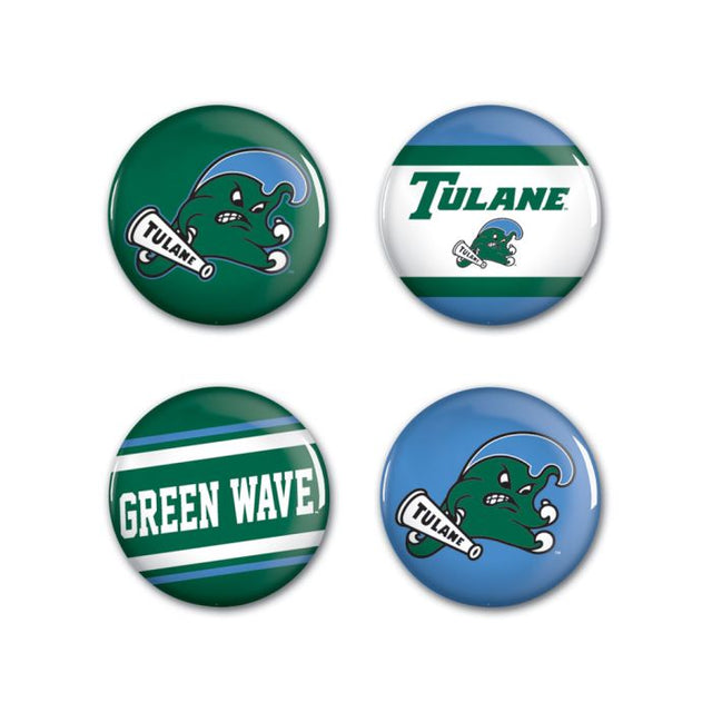 Tulane Green Wave Button 4 Pack 1 1/4" Rnd