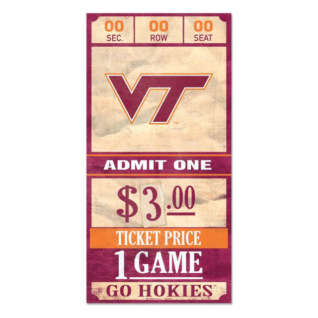 Letrero de madera con el texto "Virginia Tech Hokies Ticket", 6 x 12, 3/8" de grosor