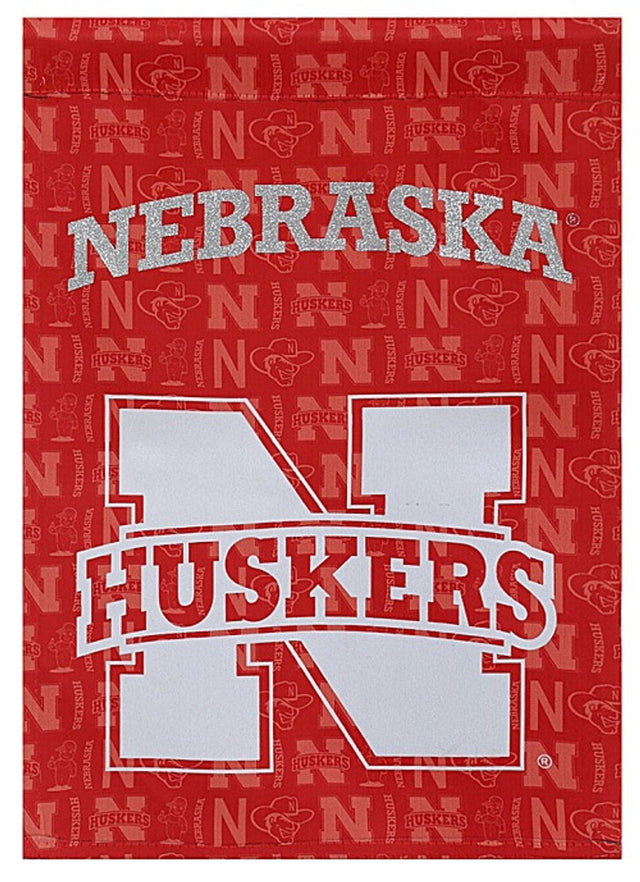 Bandera de los Nebraska Cornhuskers con doble cara y purpurina