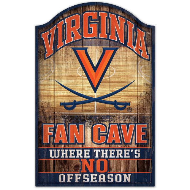 Letrero de madera con la inscripción "Virginia Cavaliers FAN CAVE" de 11" x 17" y 1/4" de grosor