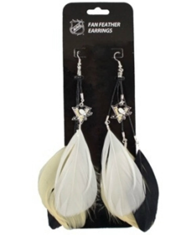 Pendientes con plumas de colores del equipo de los Pittsburgh Penguins CO