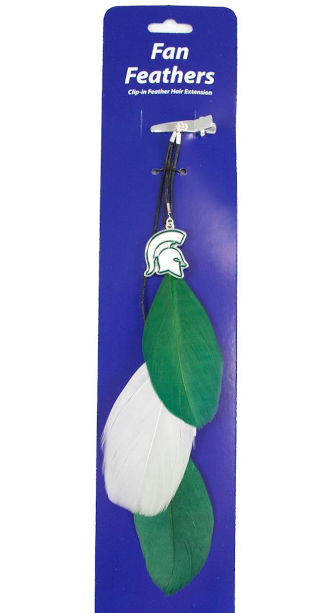 Pinza para el cabello con plumas de colores del equipo Spartans de Michigan State CO