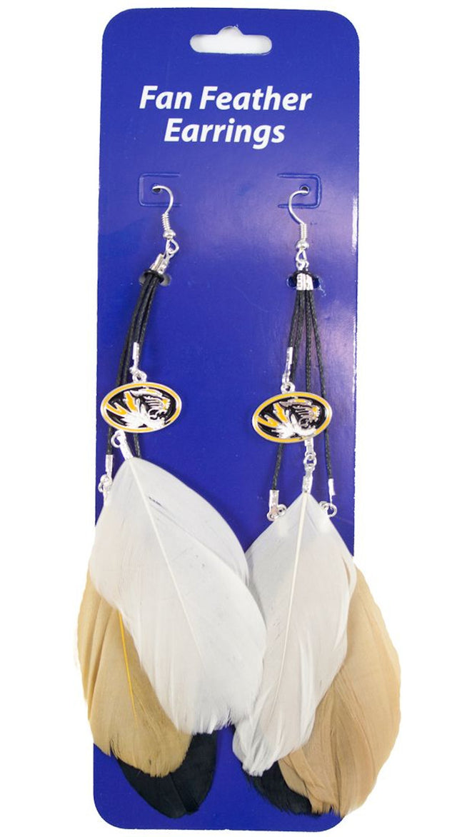 Pendientes con plumas de colores del equipo Missouri Tigers CO