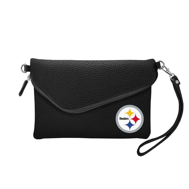 Cartera cruzada plegable Pebble de los Pittsburgh Steelers en color negro