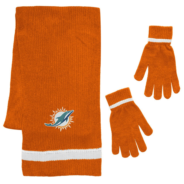 Juego de regalo de guantes y bufanda de chenilla de los Miami Dolphins