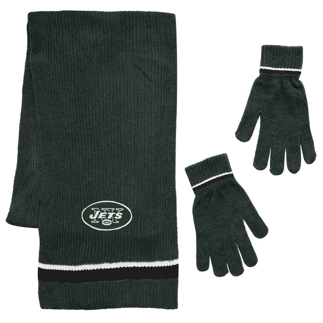 Juego de regalo de guantes y bufanda de chenilla de los New York Jets