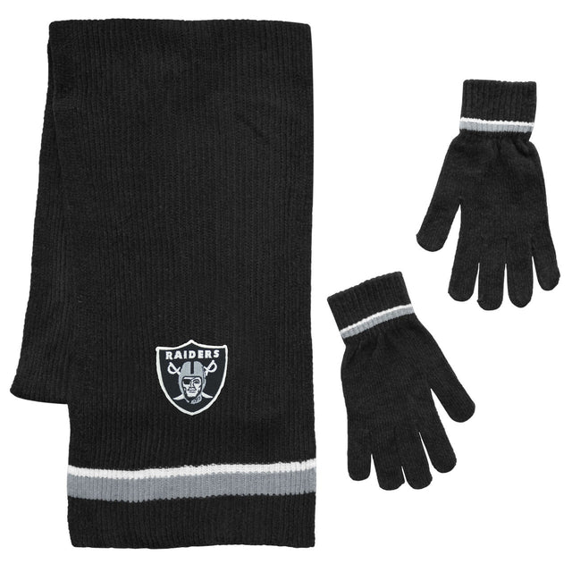 Juego de regalo de guantes y bufanda de chenilla de los Raiders de Las Vegas