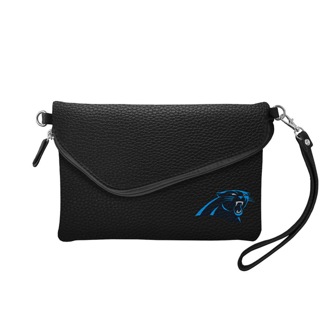 Cartera Carolina Panthers Pebble con solapa tipo bandolera, color negro