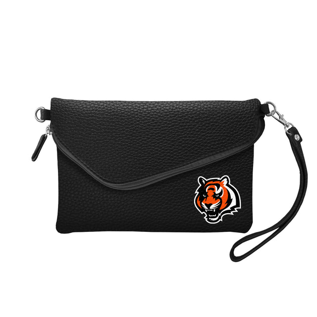 Cincinnati Bengals Purse Pebble Fold Over Crossbody Black