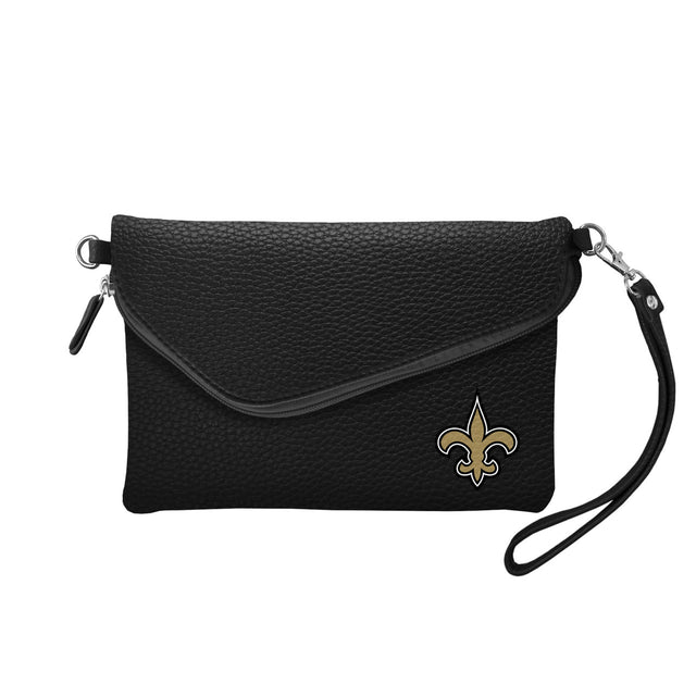 Cartera cruzada plegable Pebble de los New Orleans Saints en color negro